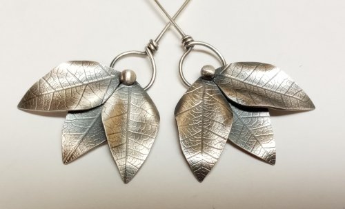 Judy Larson's Three Leaves Earrings - , Metalwork, Butane Torch, Soldering, Solder, triple leaf earrings